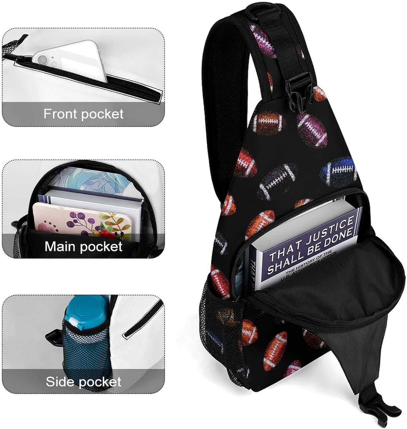 Football Sports Men Crossbody Sling Backpack Chest Bag | Travel Fanny Pack,Hiking Daypack,Print Shoulder Bags