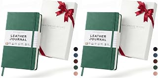 BEECHMORE BOOKS Premium Lined Leather Journal for Men & Women, 5" x 8" (A5) Thick 120gsm Ivory Cream Paper Notebook, Hardcover Vegan Leather Personal Diary, With Gift Box (Dartmouth Green) (Pack of 2)