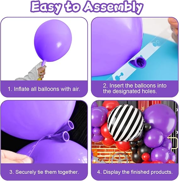 Red Black Purple Balloon Arch Kit,Boys Birthday Baby Shower Decorations | Black White Striped Foil Balloons Dark Blue Purple Black Latex Arch Set for Graduation Party Backdrop Decorations Supplies