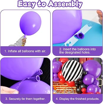 Red Black Purple Balloon Arch Kit,Boys Birthday Baby Shower Decorations | Black White Striped Foil Balloons Dark Blue Purple Black Latex Arch Set for Graduation Party Backdrop Decorations Supplies