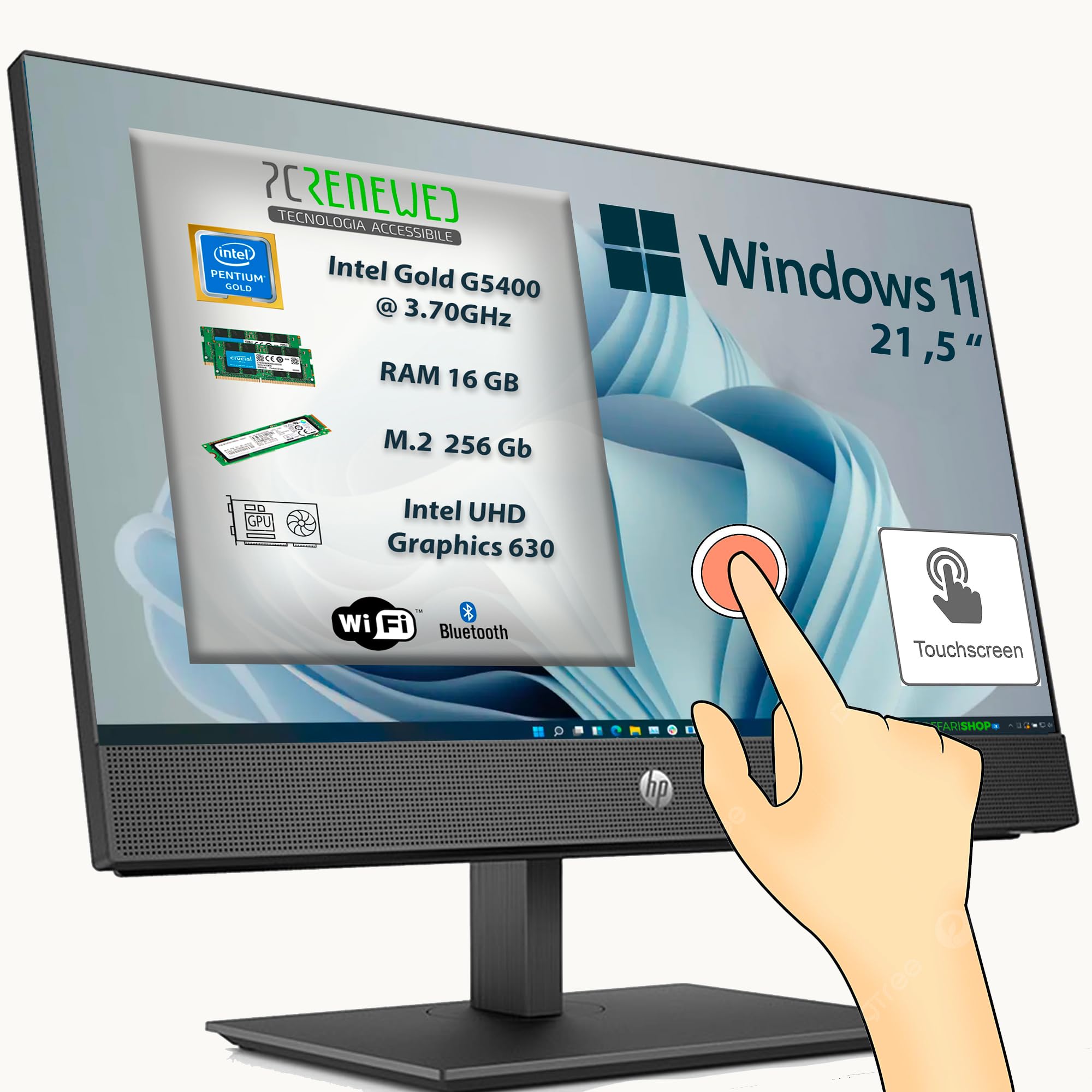 Ordenador de Sobremesa Todo en Uno Táctil HP 600 g4 Pantalla 21,5 Intel Gold G5400 16GB SSD 256GB M.2 Nvme WIFI BTH Windows 11 (Reacondicionado)