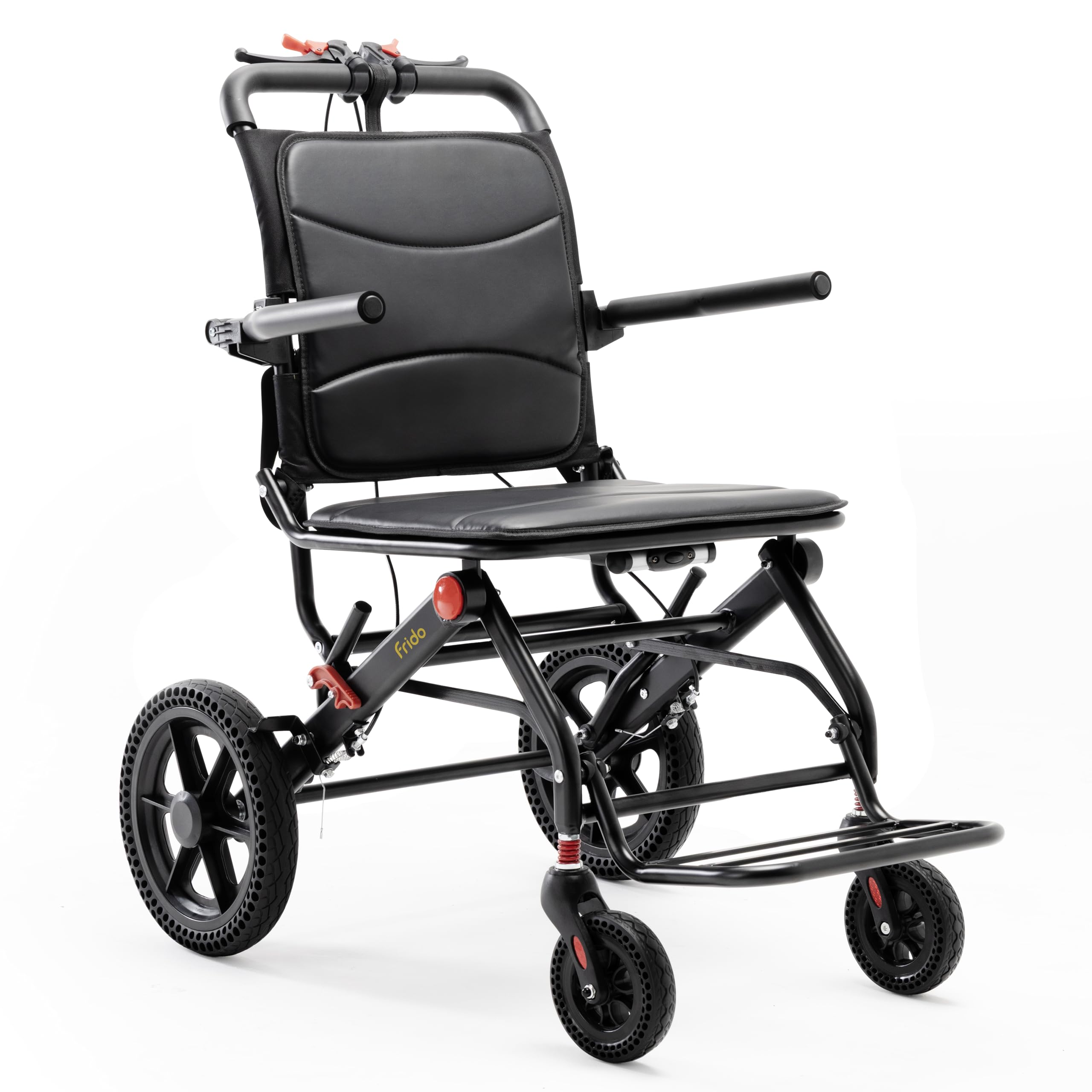 Frido Foldable Travel Plus Wheelchair | Lightweight, Portable & Compact Wheelchair for Travel, Seniors & Patients | Comfortable Foldable Wheel Chair for Short-Distance Mobility | 10.5 KG Durable Frame