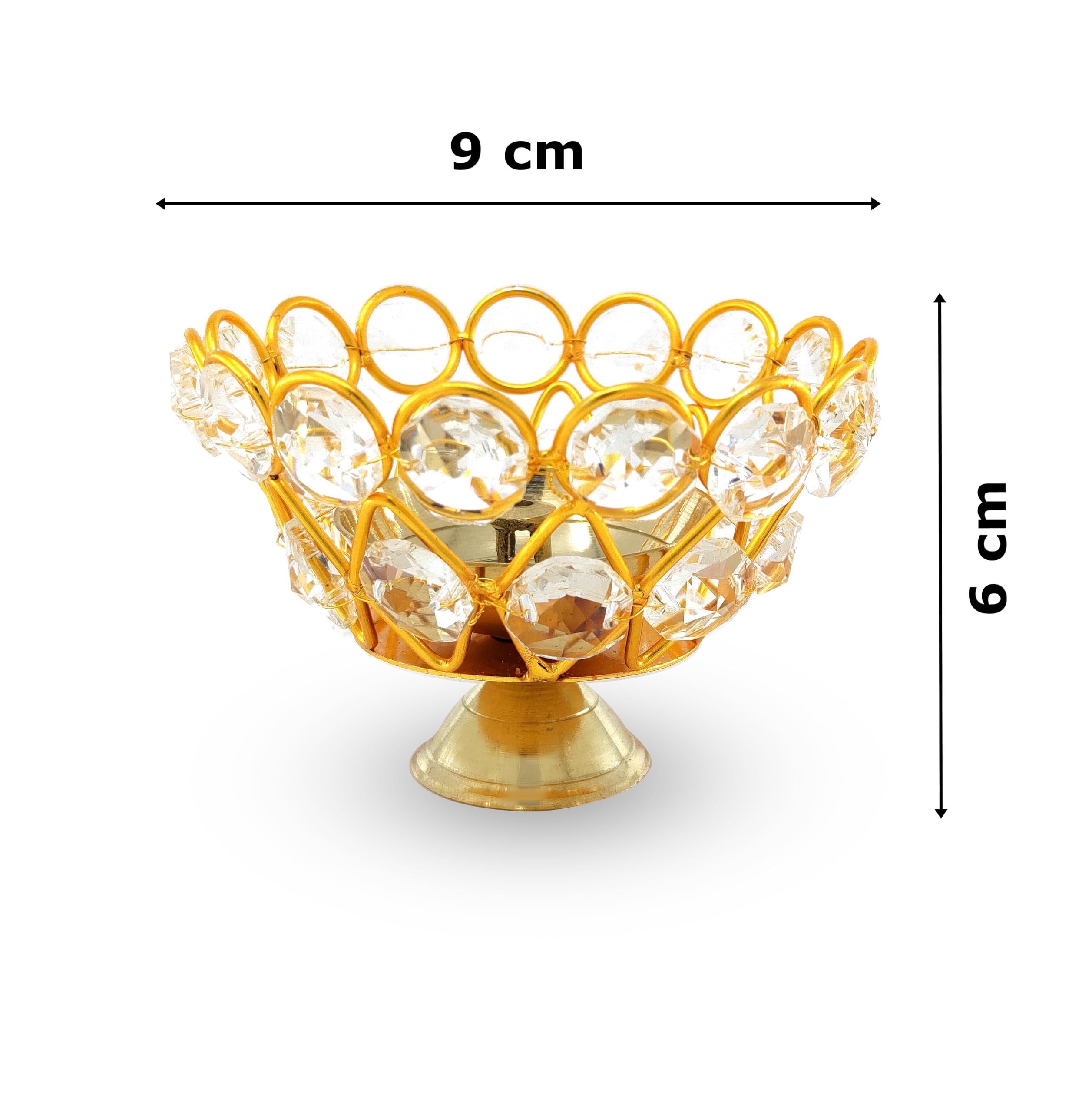 NOBILITY Gold Crystal Diya with Blue Velvet Gift Box Home Decoration Chrystal Piyali Dia Pooja Items Puja Gifts Handmade Oil Lamp Traditional Indian Dhanteras Deepawali Diwali Gift Items 6 Pcs