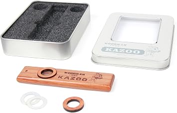 Woodman Premium Wooden Kazoo With Metal Padded Gift Box & Carry Case - Additional Membrane Included, By Bray Music