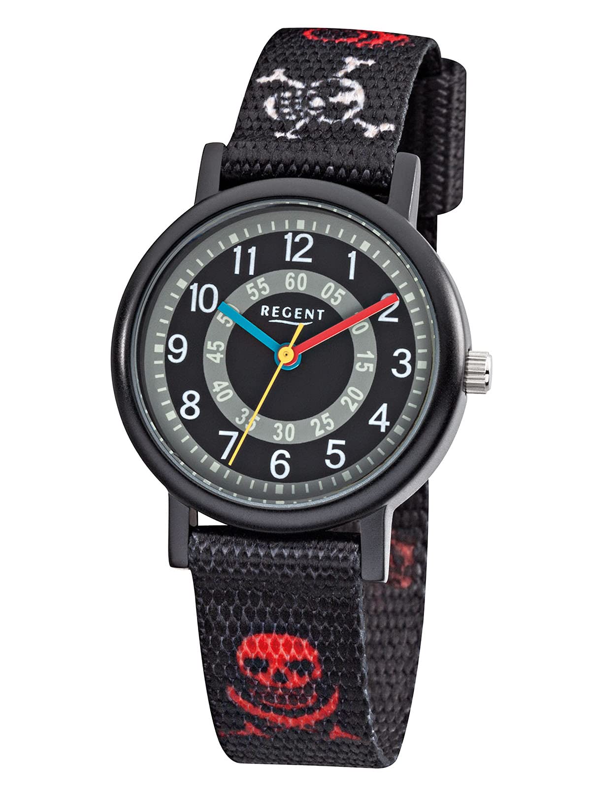 Regent Orologio da polso per ragazzi con pirata e cinturino in tessuto, numeri arabi al quarzo