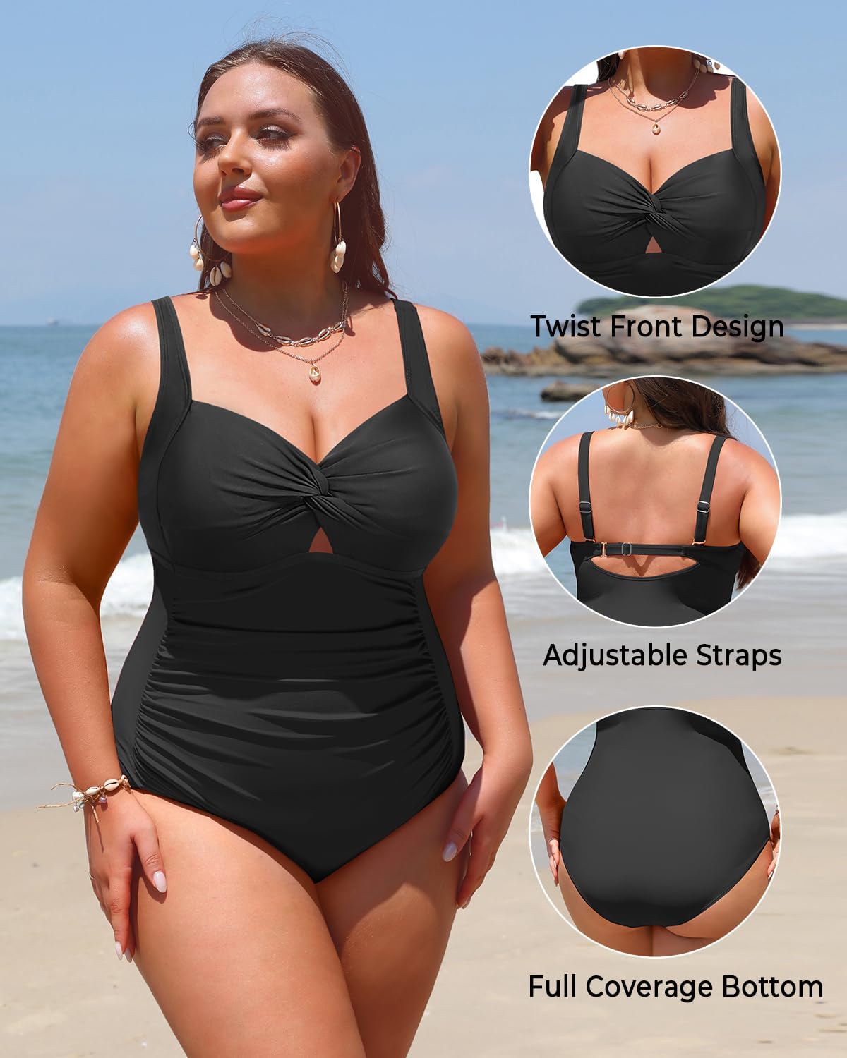 Daci Women Plus Size One Piece Swimsuits - Tummy Control Bathing Suits Full Coverage Twist Front Ruched Swimwear 2025 - Image 3