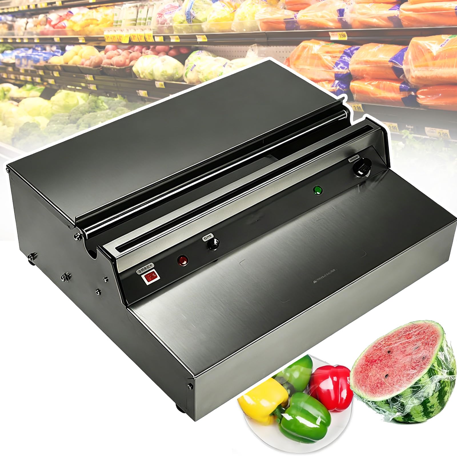 COYEUX Stainless Steel Cling Film Wrapping Machine, 95w Wrap Film Dispenser For 25-45cm Width, Adjustable Temperature, Commercial Food Packing And Storage Tool For Vegetable Meat