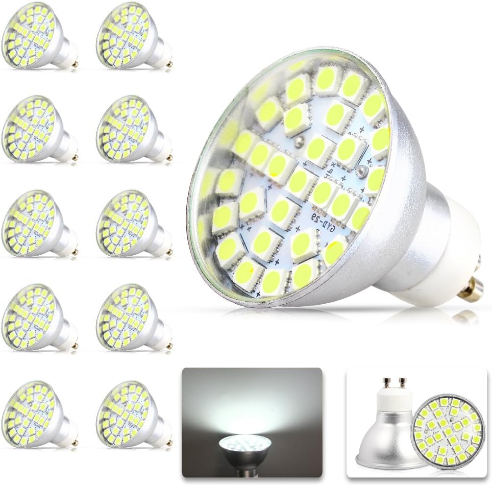 10X GU10 LED Bulbs Super Bright LED 5 Watt with New Chip Technology GU10 LED Cool White with Clear Glass Cover Energy Saving [Energy Class A]