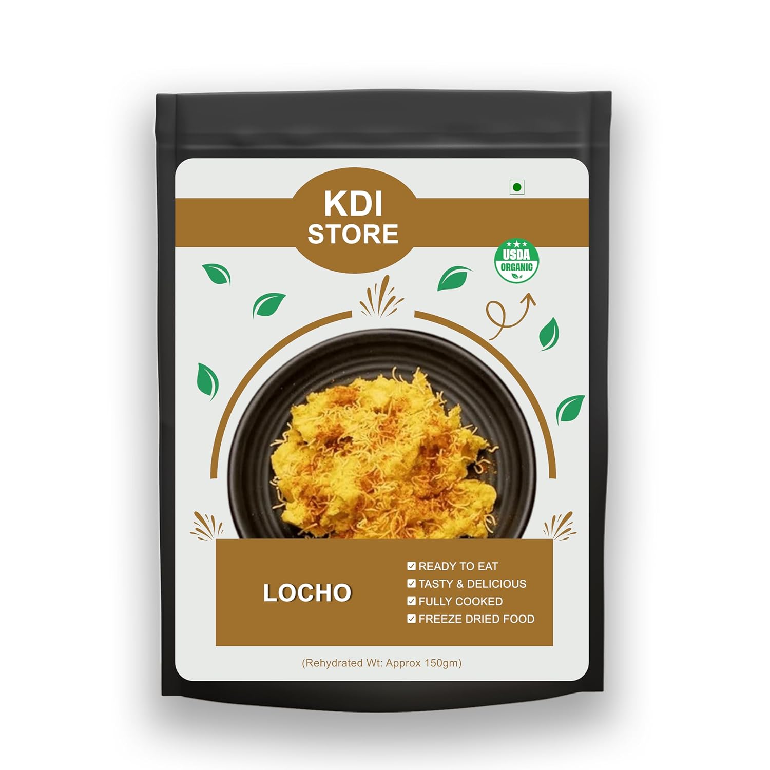 KDI Store Organic Locho, Ready to Eat Spiced Surati Snack, Freeze Dried Indian Food, Fully Cooked, 50g