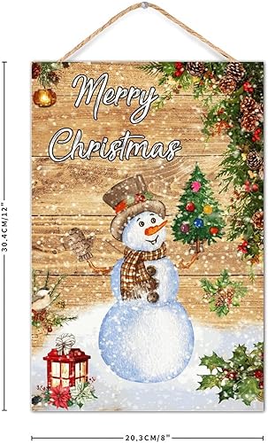 Miniatura 3 de CustonCares Merry Christmas Muñeco de nieve para decoración de habitación, letrero de madera establecido, muñeco de nieve rústico con regalo,
