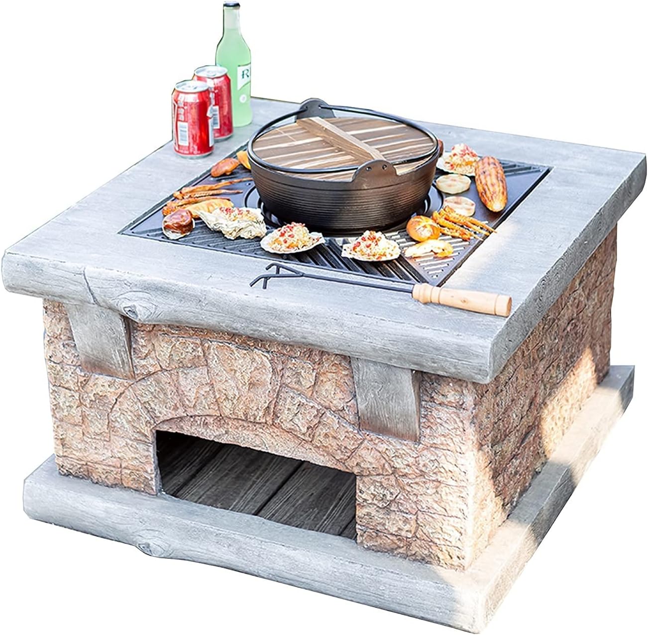 Fire Pit Outdoor fire Pit Set, Square Wood Burning fire Pit, with Spark Screen, Courtyard d Garden Barbecue fire Pit Set