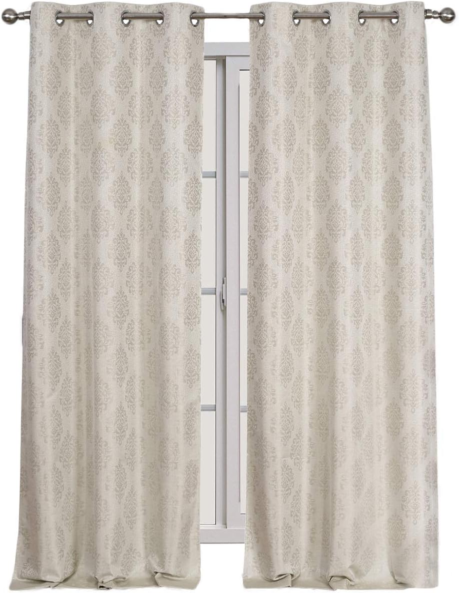 Royal Tradition Paisley 76-Inch Wide x 63-Inch Long, Set of 2, Jacquard Thermal Insulated Grommet Top Room Darkening Curtains, Beige