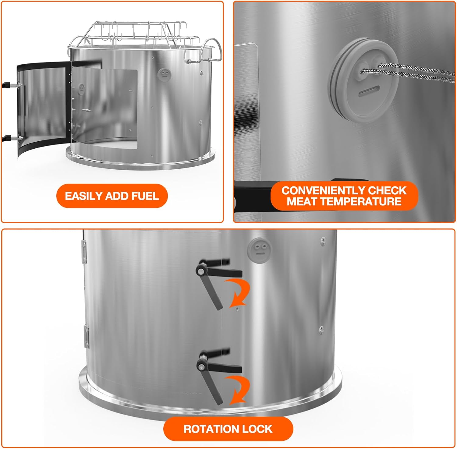onlyfire Stainless Steel Grill Smoking Kit, Rib Hanging Attachment for Weber 18 inch Kettle Charcoal Grills - Turns Your Kettle into Smoker