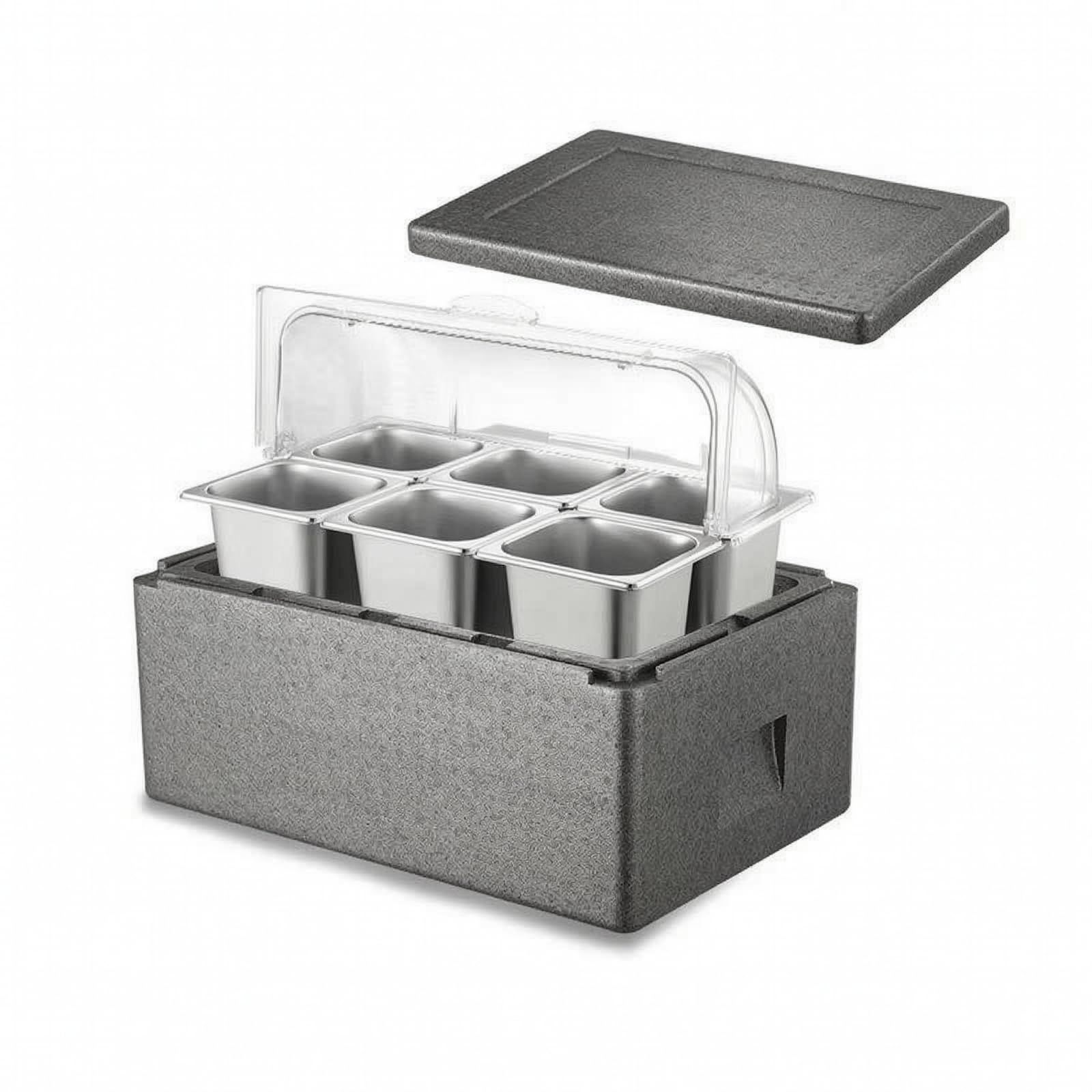 Amagogo Caja Térmica Portátil con Tapa Hermética, 31L Tapa Sólida Gris + Seis Compartimentos con Tapa + 4 Placas De Hielo + 10 Bolsas De Hielo