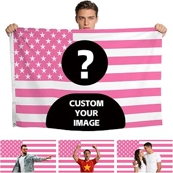 Wulqiiy Custom Pink American Flag 3x5 ft Made in the USA, Custom Personalized Funny Flag with Photo Logo or Text, Customized Flag Tapestry for Bedroom, Dorm, Concerts, Outdoor Garden Decor Flag-01