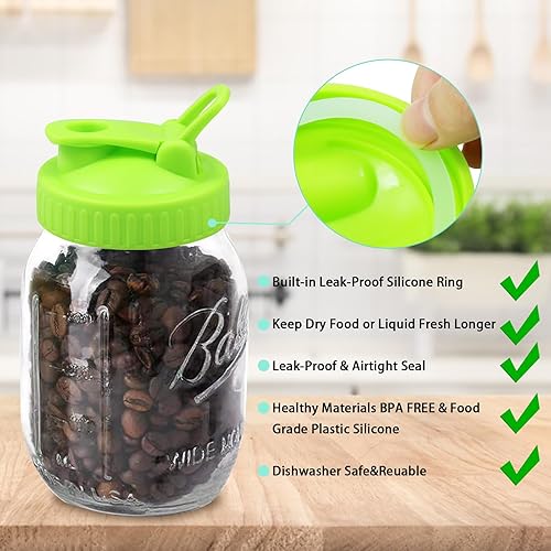 Miniatura 4 de Tapas para tarros de masón, 6 tapas para tarros Mason de boca regular, tapa de boquilla para verter tarro Mason con tapa abatible y sello a prueba