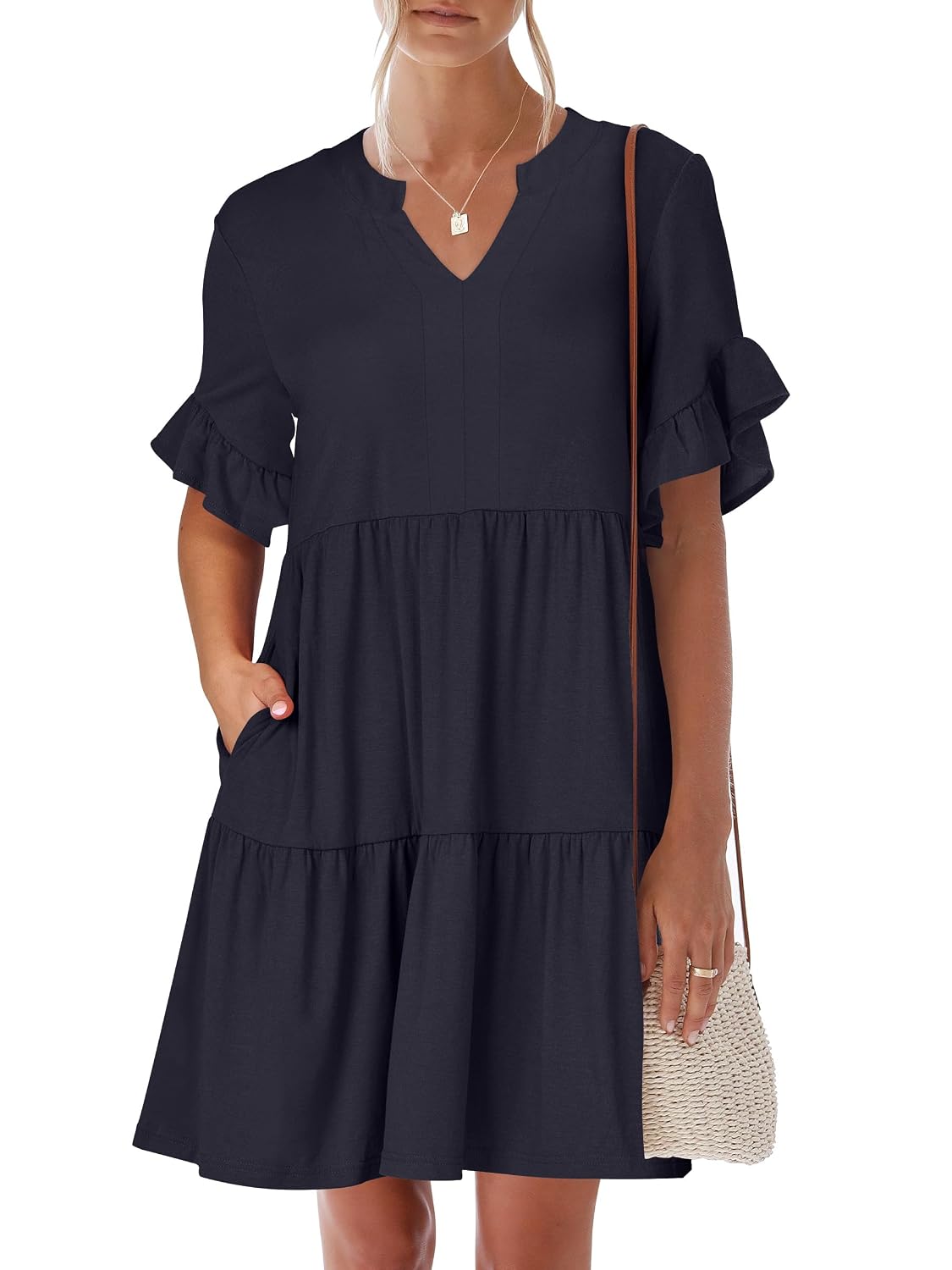 ANRABESS V-Neck Ruffle Tiered Mini Dress - Image 9
