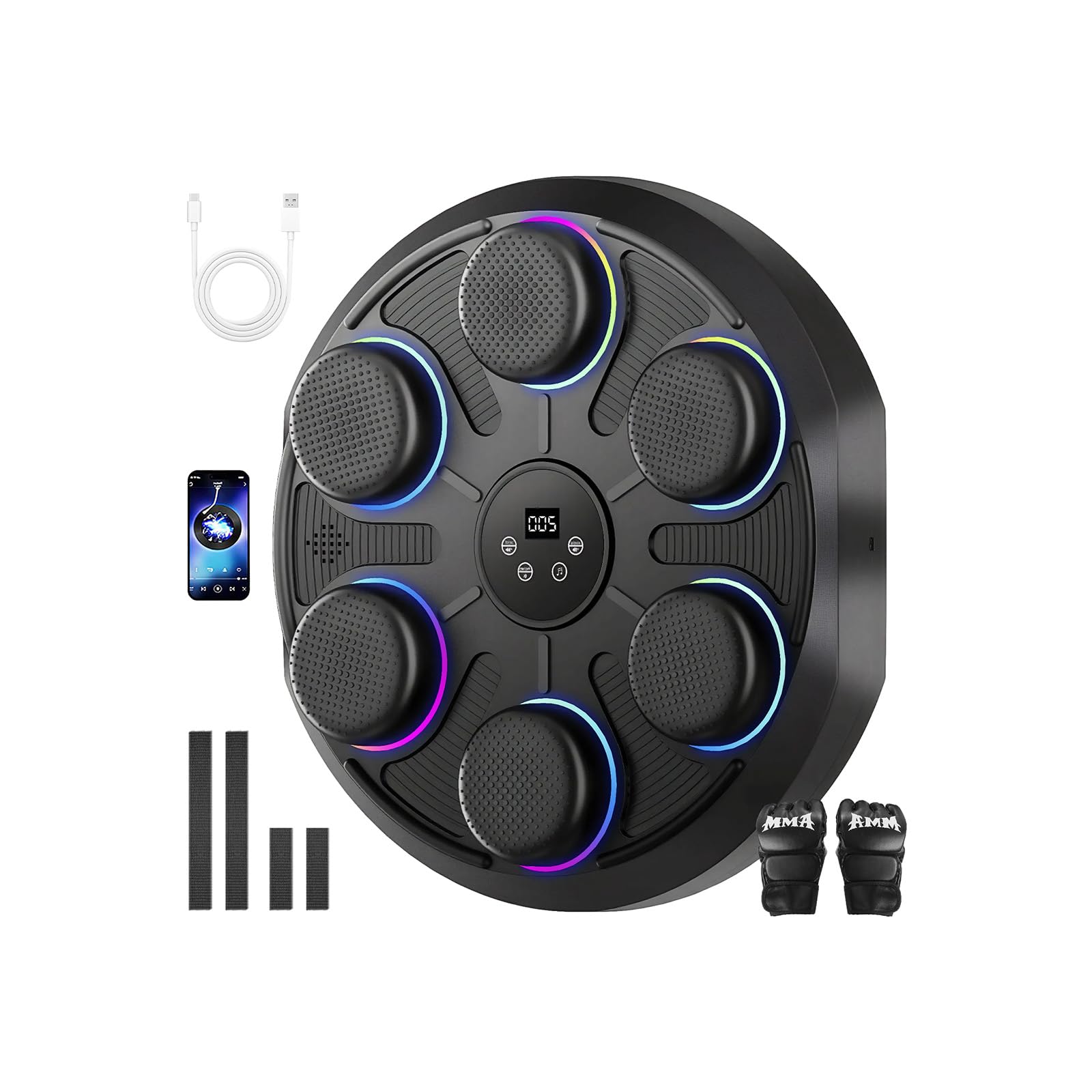 Máquina De Boxeo Musical LED Inteligente Bluetooth Con Guantes, 9 Ajustes De Velocidad Y Modo De Conteo Para Adultos Y Niños