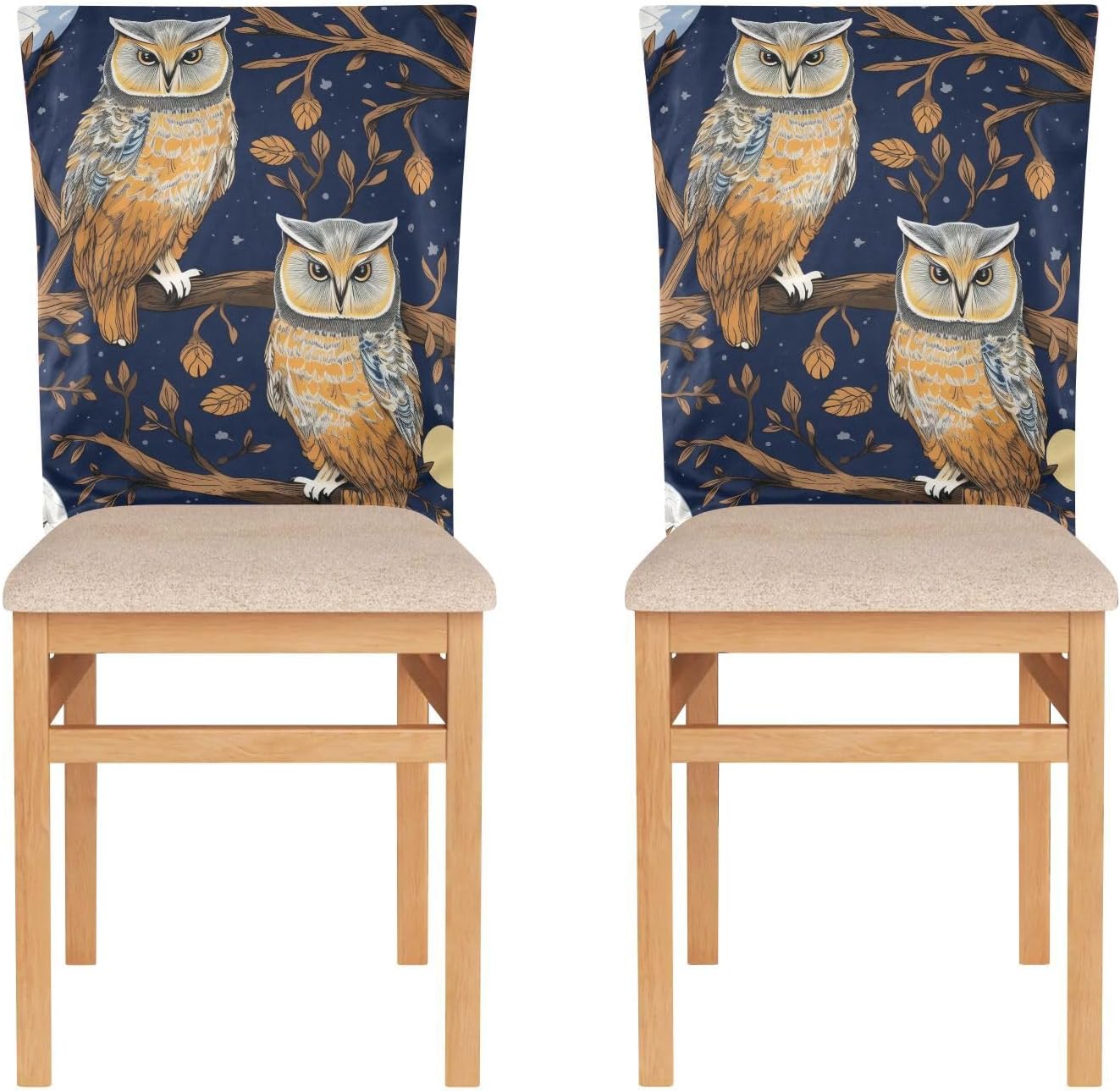 ALAZA Owl Branches Moon Chair Back Cover Set of 6, Washable Reusable Removable Chair Slipcovers Decorative Chair Cover for Home Kitchen Wedding Party
