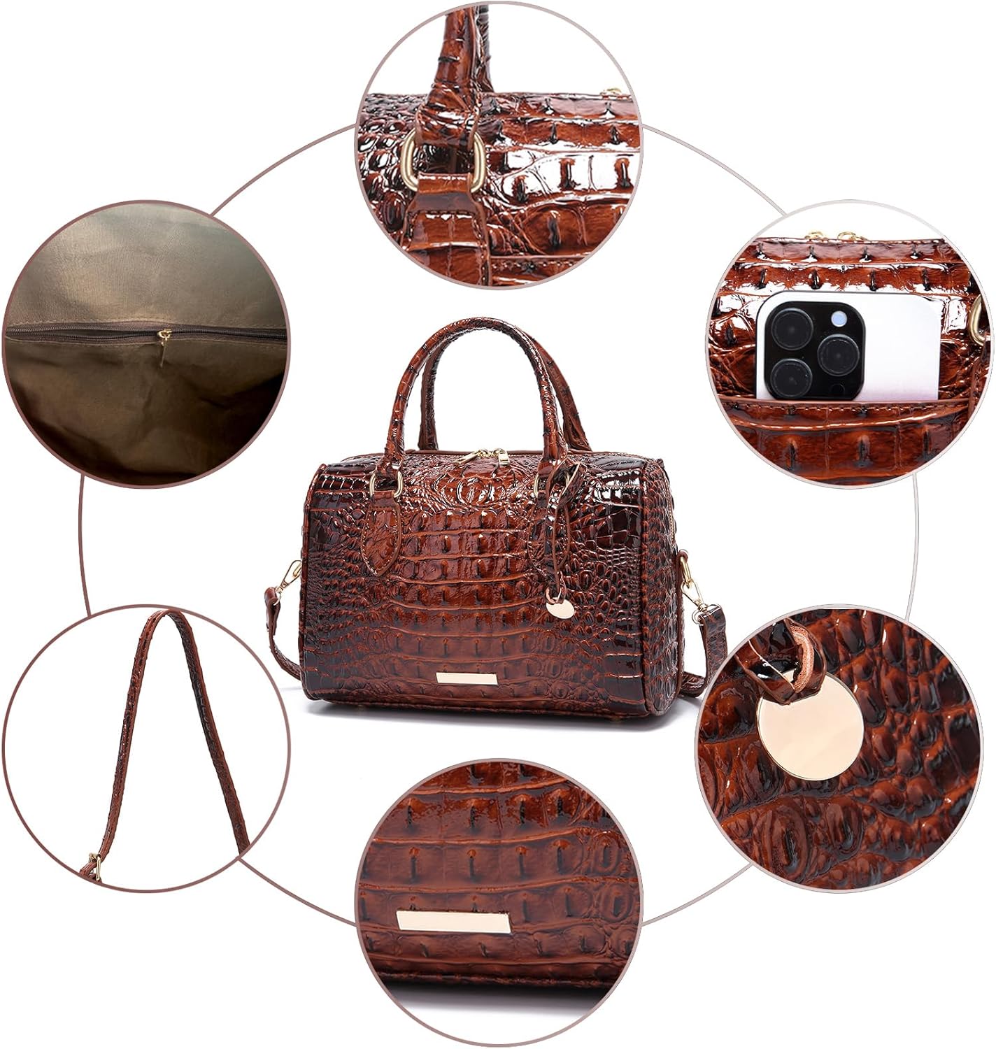 Top-Handle Crocodile Purses For Women Crossbody Leather Bags Trendy Large Capacity Tote with Shoulder Strap - Image 7