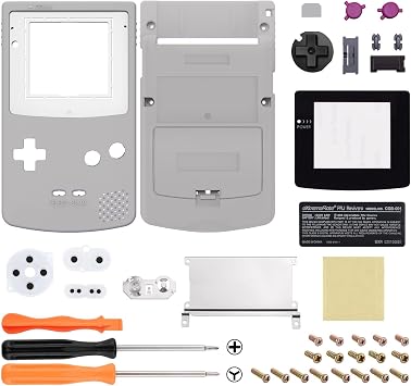 IPS Ready Upgraded eXtremeRate Classic Gray Replacement Shell Full Housing Cover & Black Screen Lens for Gameboy Color Fit for OSD IPS & Regular IPS & Standard LCD Console & IPS Screen Without