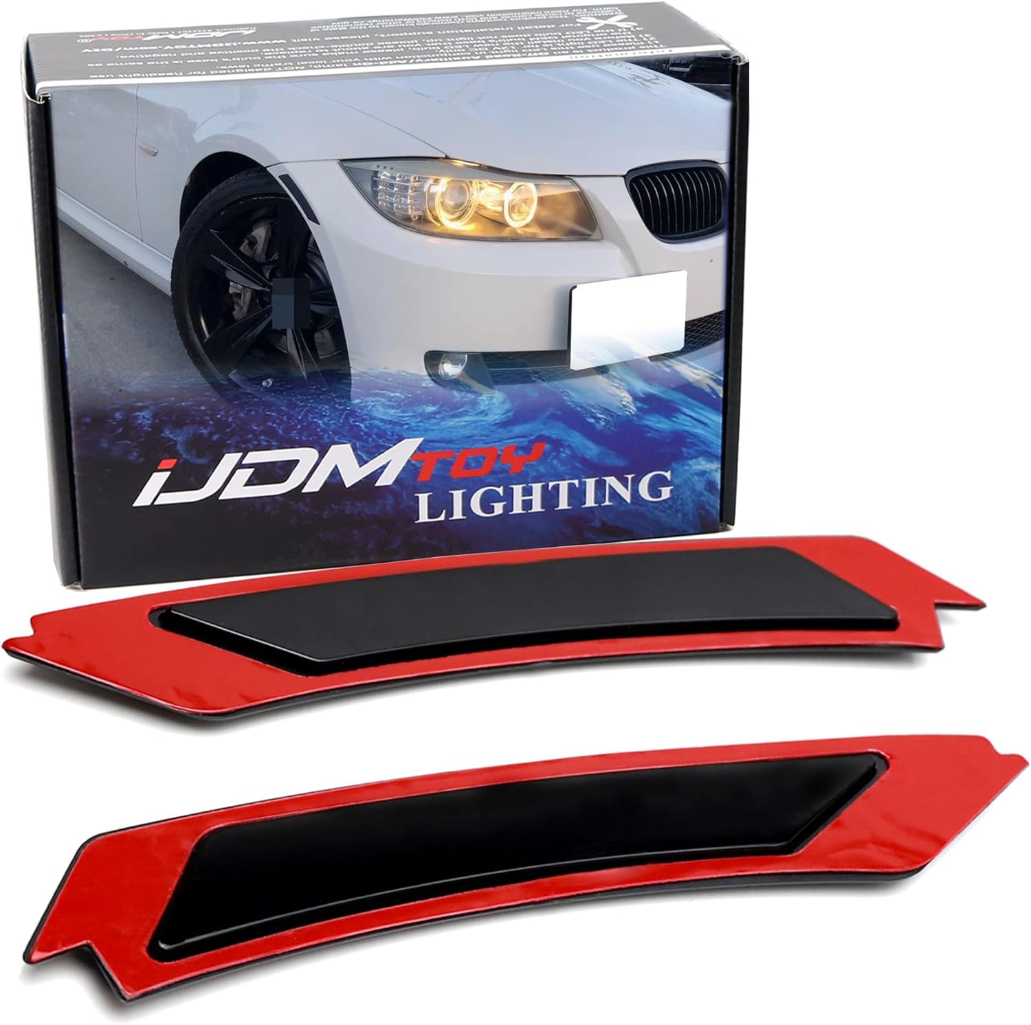 iJDMTOY Euro Dark Smoked Lens Front Bumper Side Markers Compatible With 2009-2012 BMW E90/E91 3 Series LCI Models, Replace OEM Amber Yellow Reflector Assy