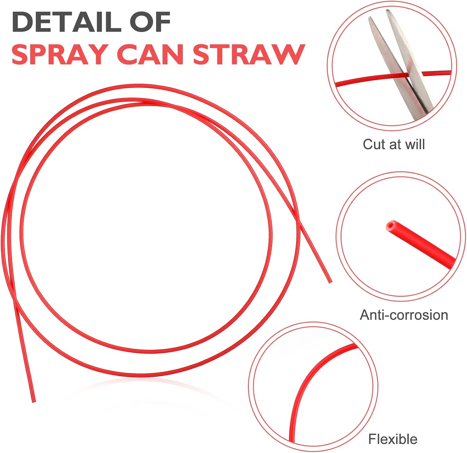 Tondiamo 4 Roll Spray Can Straws, 51.1 in Spray Can Extension Straw, Cut at Will Replacement Red Flexible Plastic Straw for Narrow Space Paint Cleaner Lubricant Oil