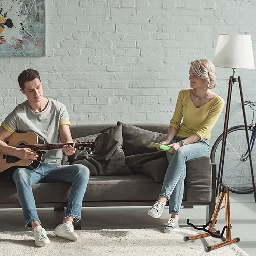 Miniatura 8 de SNIGJAT Soporte para guitarra acústica, soporte de guitarra de madera con grano de tigre, soporte de guitarra eléctrica de piso con espuma, soporte