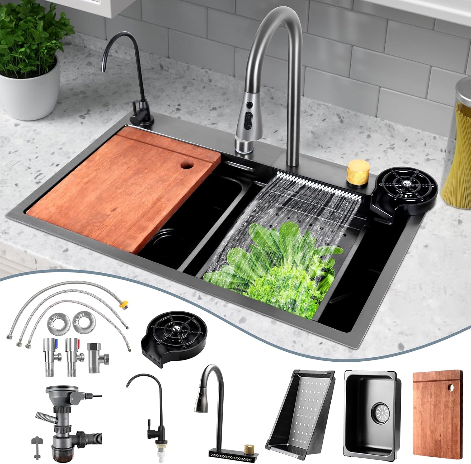 Évier De Cuisine Moderne En Acier Inoxydable - Évier Double Avec égouttoir Intégré - 45x50 Cm - Marque Cecipa