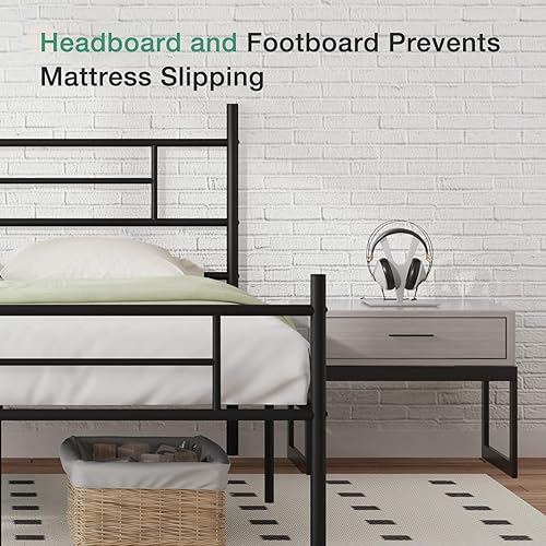 Miniatura 27 de Novilla - Base de cama con cabecera y estribo, plataforma de metal de 14 pulgadas con almacenamiento debajo de la cama, no necesita somier, soporte