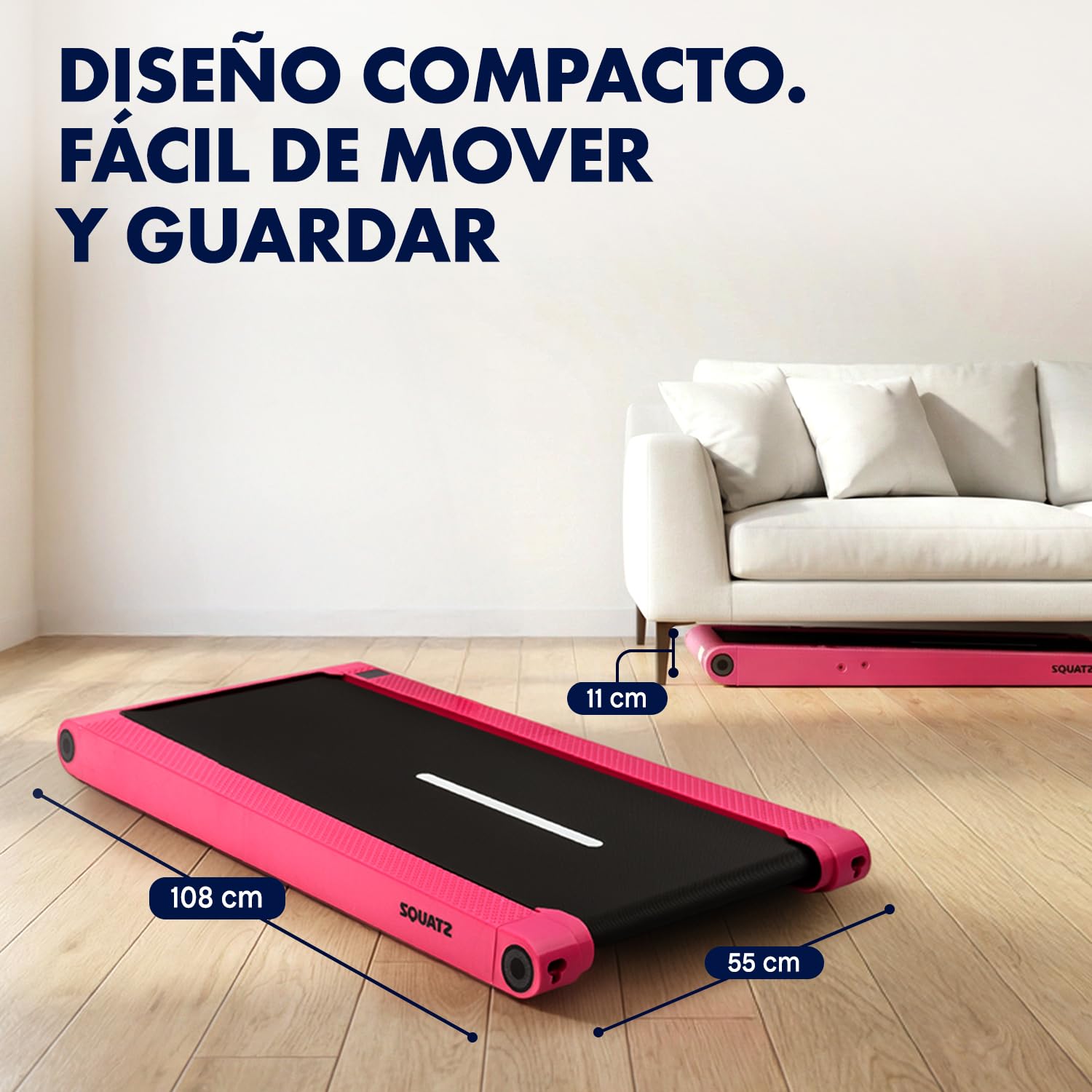 Squatz Cinta de Andar y Correr, Caminadora 2 en 1, Pad de Caminata y Barra de Sujecion con Placas de Vibracion, Pantalla LED, Soporte para Dispositivo, Mando a distancia, Fitness en Casa u Oficina