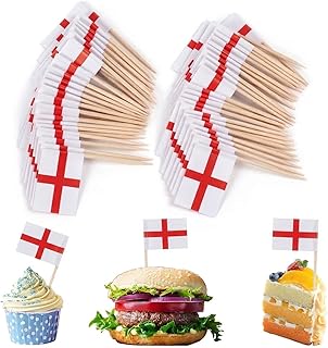 England Cocktail Sticks 100 Pack - St George's Cross Flag Cake Picks, En...