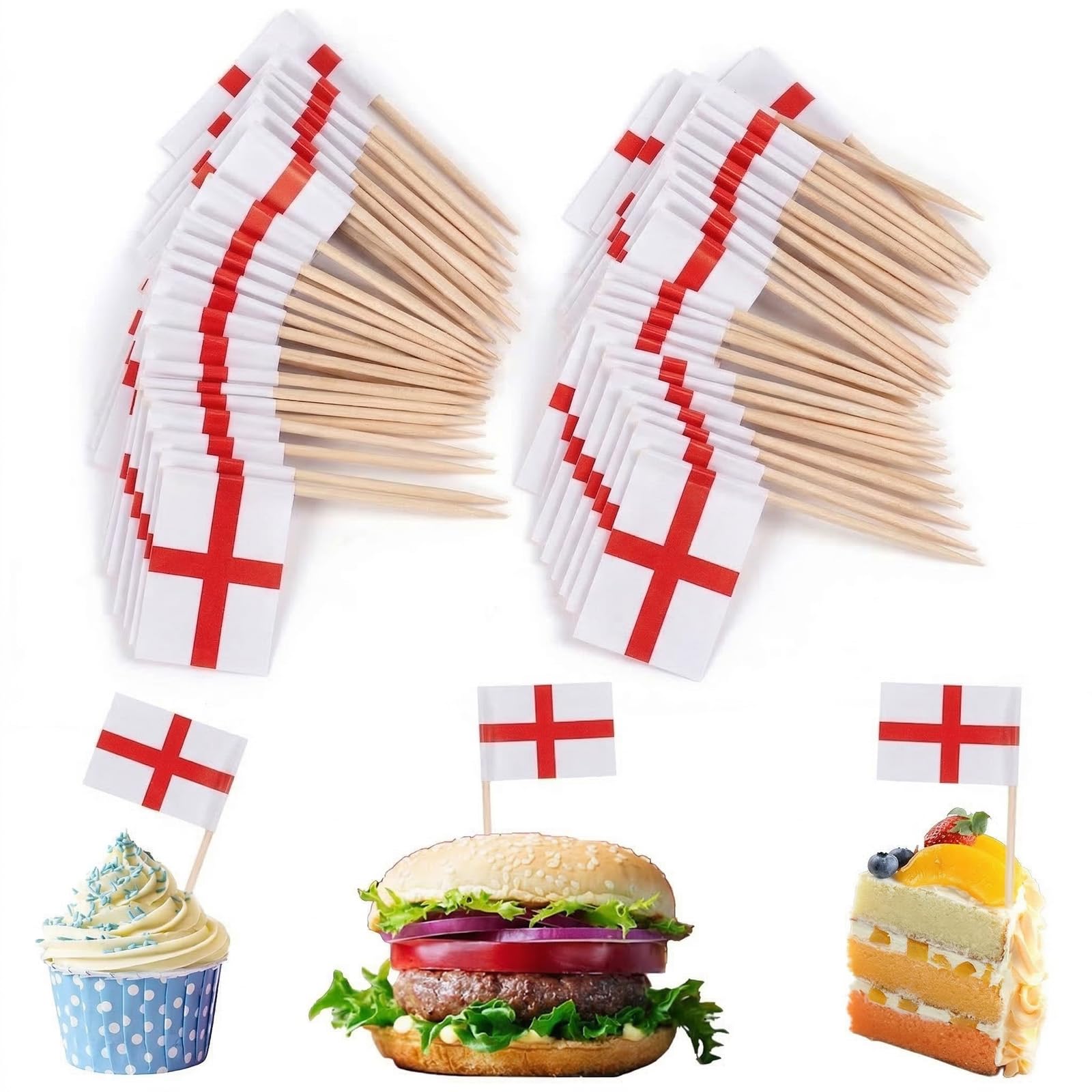 HOMAVEL 100 Pcs England Flag Cocktail Picks - St George's Cross Food Flags Toothpicks - Mini Cupcake Toppers Cake Flags for World Cup 2026, St George's Day, Football Party, Buffet & Pub Decorations