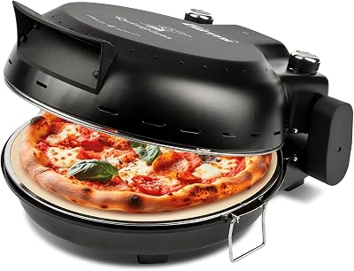 Girmi FP50 Forno per Pizza "Quisipizza", 1800 W, 420°C, Pareti fredde, Pietra Refrattaria staccabile da 31 cm, Timer, Doppia resistenza, Ricettario incluso, Nero
