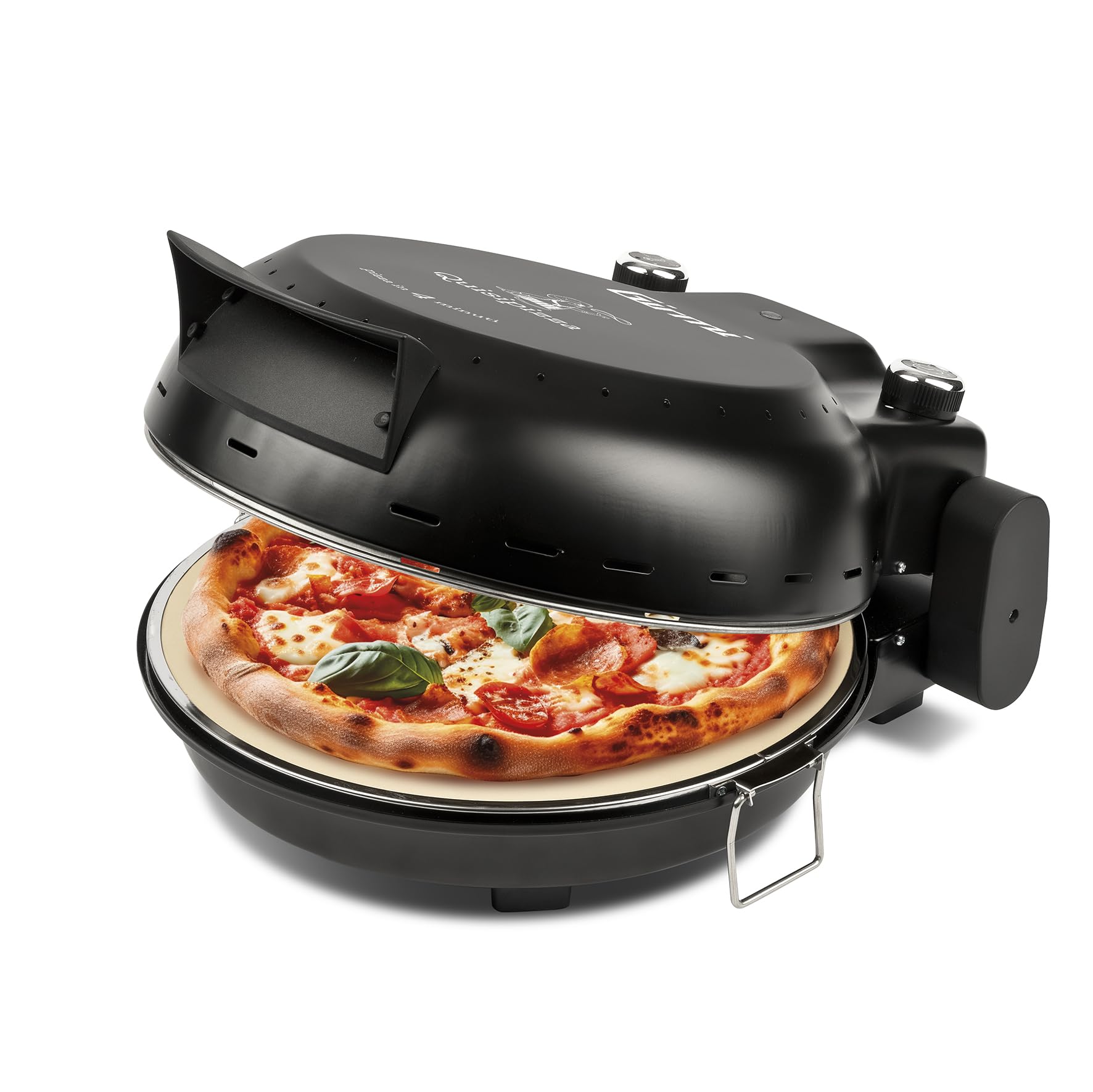 Girmi FP50 Forno per Pizza "Quisipizza", 1800 W, 420°C, Pareti fredde, Pietra Refrattaria staccabile da 31 cm, Timer, Doppia resistenza, Ricettario incluso, Nero