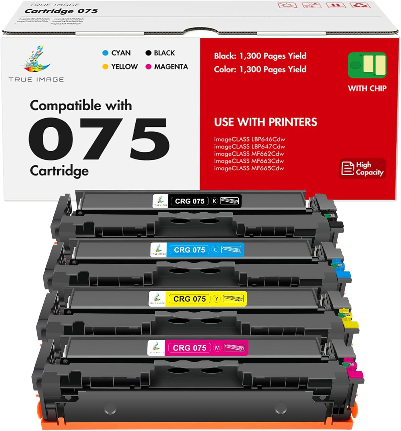 075 Toner Cartridge Set 075H LBP646Cdw MF665CDW MF663CDW Compatible for Canon Color ImageCLASS MF660c MF662Cdw MF660 LBP647Cdw LBP640c LBP640 High Yield Printer Ink 4 Pack (Black Cyan Yellow Magenta)