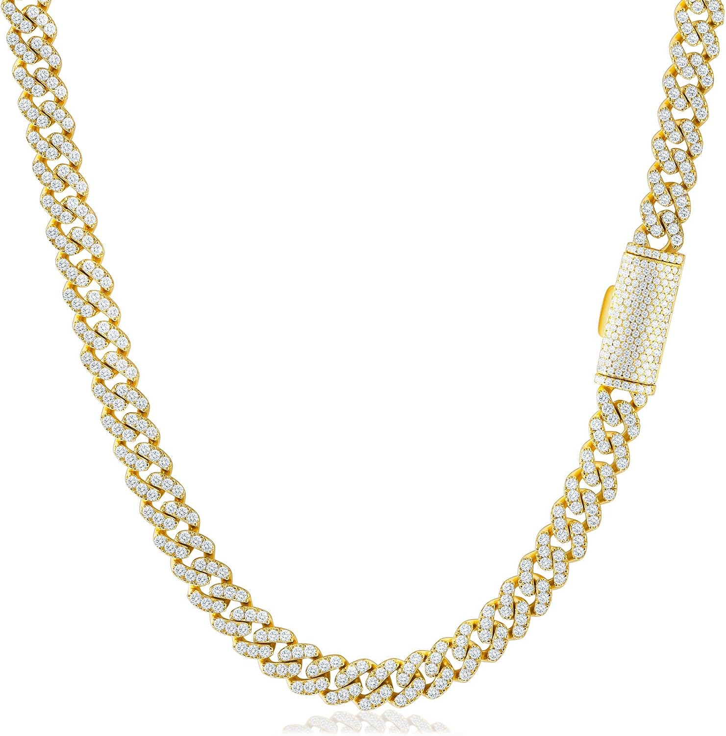 KRKCLIFE Moissanite Cuban Link Chain Bracelet & Necklace for Men Women 3.6-24.4CT, 14K Gold Plated S925 Sterling Silver Hypoallergenic, Hip Hop Jewelry Birthday Gifts,D Color VVS1 6mm Width 7-24inches