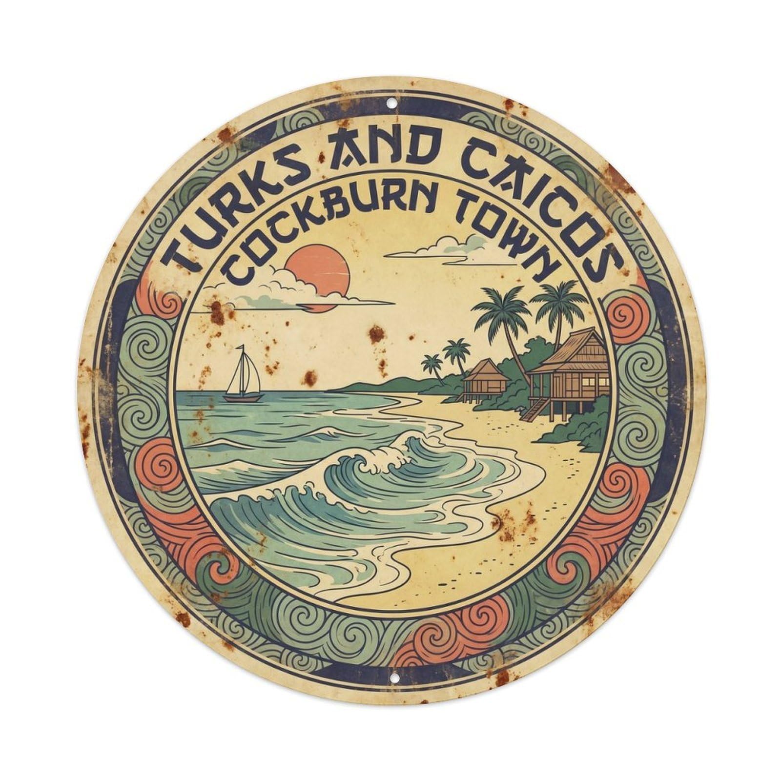 Lagoon Coast Turks And Caicos Islands Cockburn Tropical Metal Tin Sign