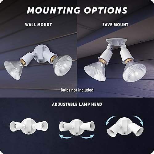 Miniatura 8 de Globe Electric Luz de inundación automática de 240 W de doble cabeza blanca cableada de seguridad del atardecer al amanecer, foco, para exteriores y