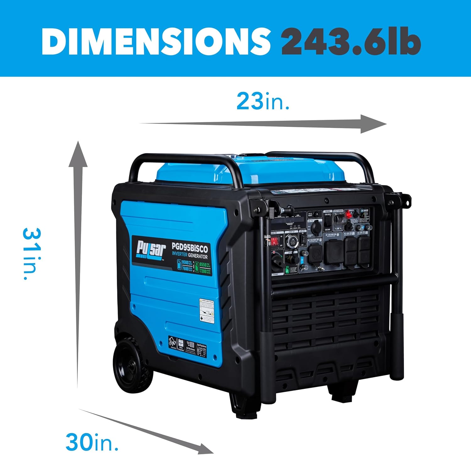 Pulsar PGD95BISCO Super Quiet Dual Fuel 9500W Home Use Backup Portable Inverter Generator With Remote Control and electric start (CO, low battery and low oil Shutoff), RV ready