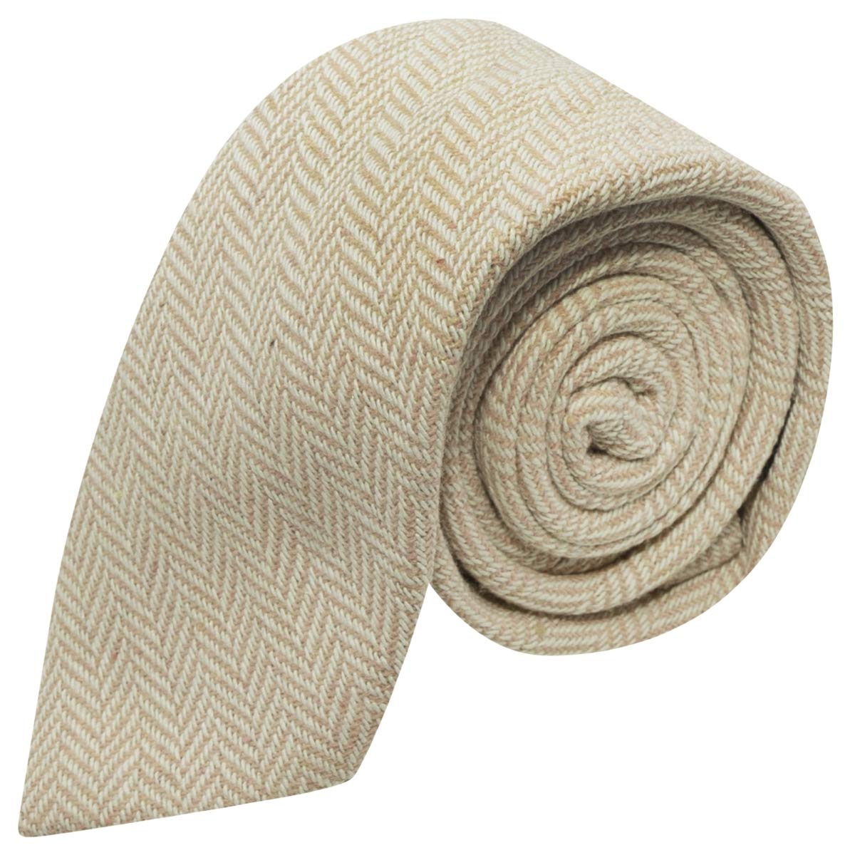King & Priory Men's Gold & Cream Herringbone Tie