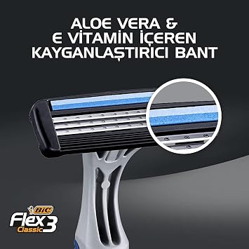 BIC Flex 3 Men's Razor 6-Piece Blister (3 Blades), 3 Blades That Can Move Independently of Each Other, Playing Head, Enriched Lubricating Gel Strip with Aloe Vera