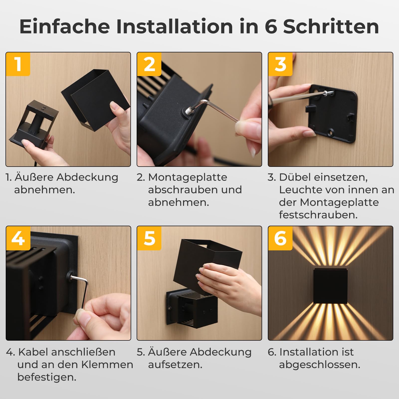 LED Wandleuchte Innen/Außen, Schwarz | IP67, Aluminium, Up Down 3000K Warmweiß, 12W, Moderne Dekoration für Wohnzimmer, Schlafzimmer, Korridor & Treppenhaus