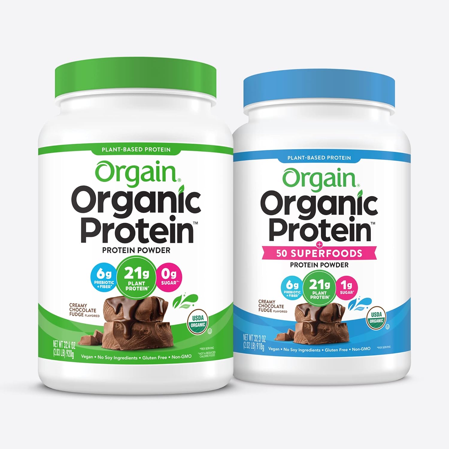 Orgain Bundle - Chocolate Protein Powder and Chocolate Protein & Superfoods Powder - Vegan, Made without Dairy, Gluten and Soy, Non-GMO