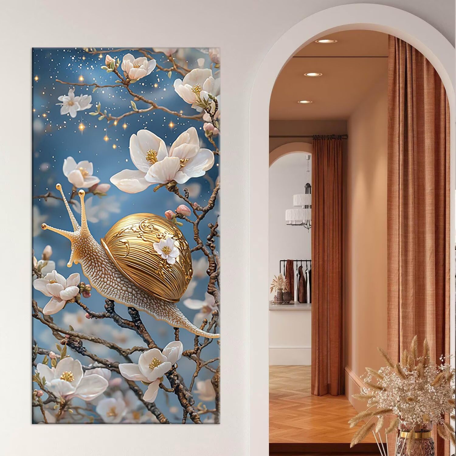 Pintar por Numeros Adultos Magnolia y caracol, Cuadros para Pintar por Numeros, Kit de Pintura al Oleo de Lienzo DIY para con Pinceles, Pigmento Acrílico, Decor para el Hogar 90x180cm Sin Marco z-859