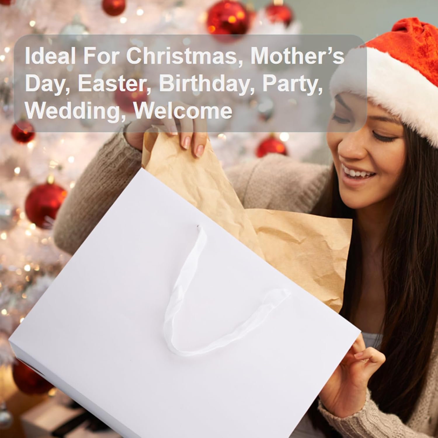 Ronvir 25Pcs Large Gift Bags, 12.5x11x4.5 Inch White Shopping Bags, Recycled Paper Bag With handles For Business, Retail, Wedding, Birthday, Party, Boutique, Grocery, Halloween, Christmas - Image 5