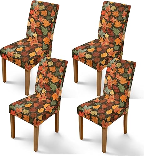 Miniatura 35 de Rnyleeg Fall Autumn Seat Covers for Dining Chairs Set of 2 Leaves Themed Stretch Dining Chair Covers Soft Comfy Chair Slipcovers for Kitchen Hoja de