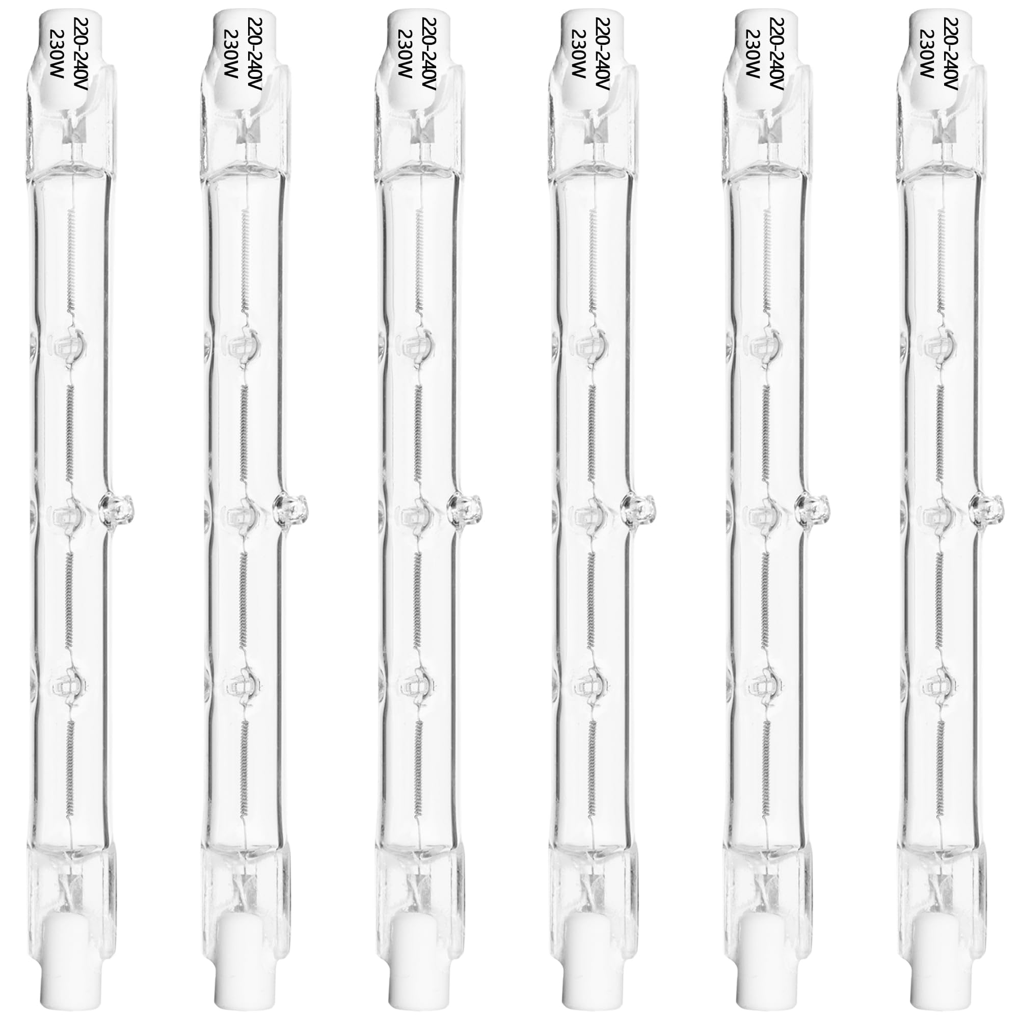 Haraqi 6 Pack Dimmable 230W R7s Halogen Bulbs 118mm 2700K Warm White 220-240V Security Light Bulbs J-Type Linear Light Bulbs, for Work Light, Ceiling Lights, Floodlight, Landscape Lighting