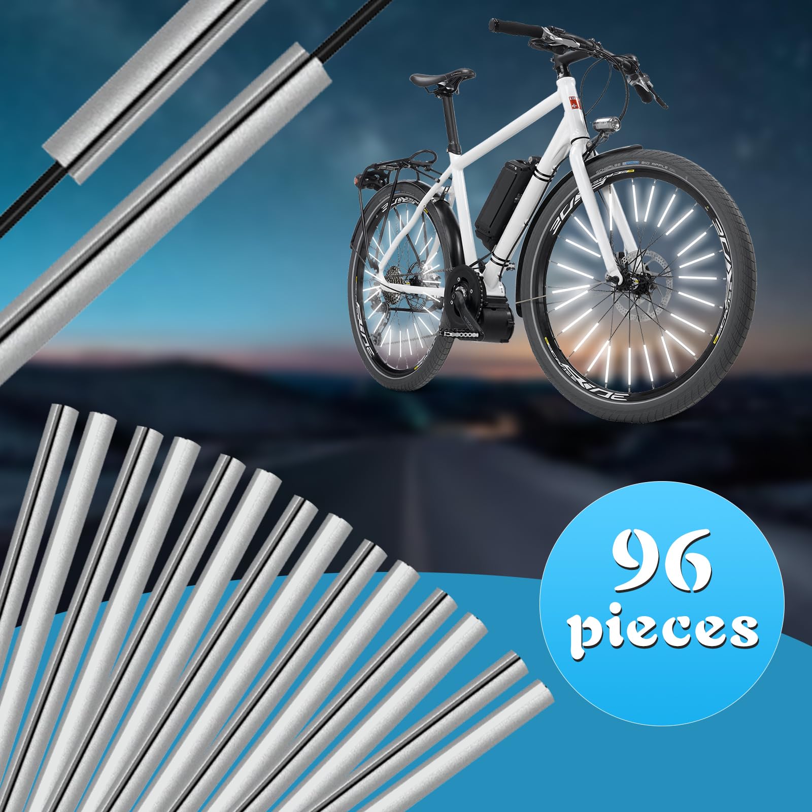 Szprychy Reflektory Rowerowe 96 szt., Szprychy Obejmuje dla odbicia 360°, Alternatywa dla Katadiopterów rowerowych, akcesoria rowerowe dla dzieci, kompatybilne ze wszystkimi standardowymi rowerami
