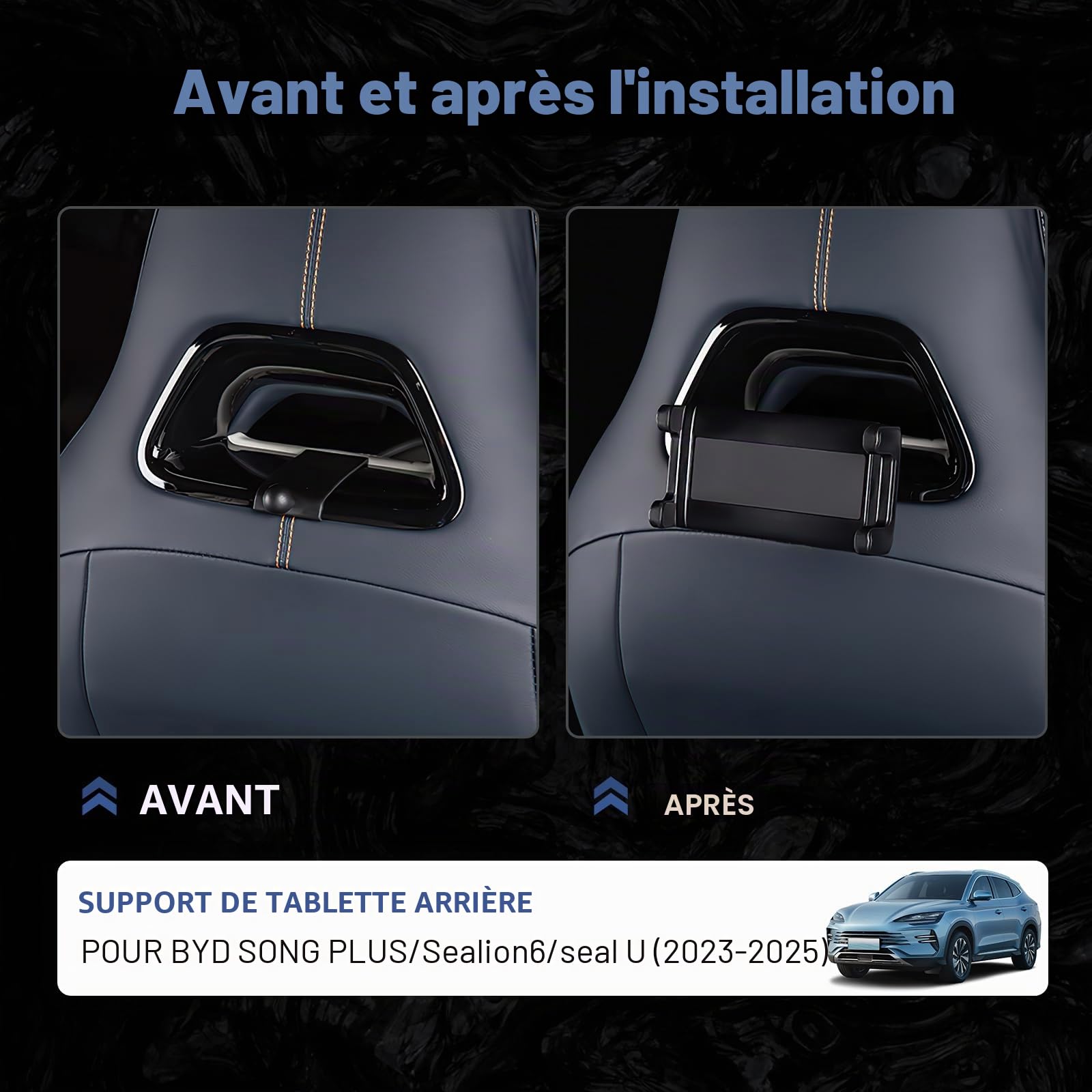 KUNGKIC Support de tablette de voiture pour BYD Seal U 2023-2025 - Support de téléphone portable extensible universel - Rotation à 360° - Support d'appui-tête